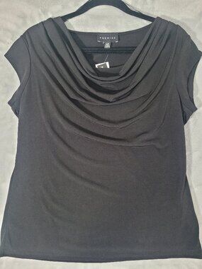 Premise Black Cowl Neck Draped Short Sleeve Top Women's Size L New With Tags